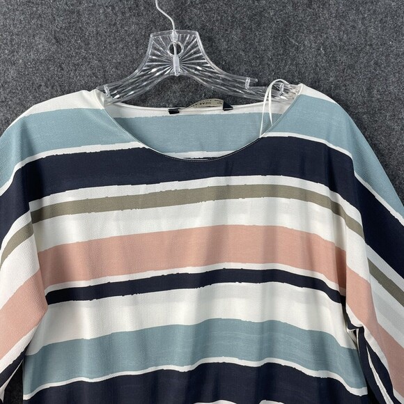 Zara Collection Blouse Women’s Extra Small White Striped ¾ Sleeve Top - Picture 2 of 7